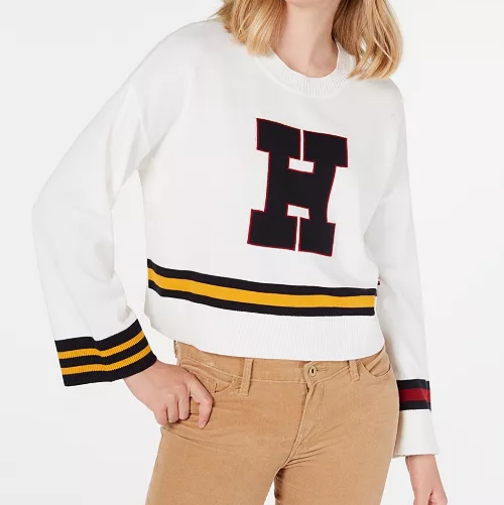 Tommy Hilfiger Sweater Womens White Red Spell Out Ladies Sweatshirt